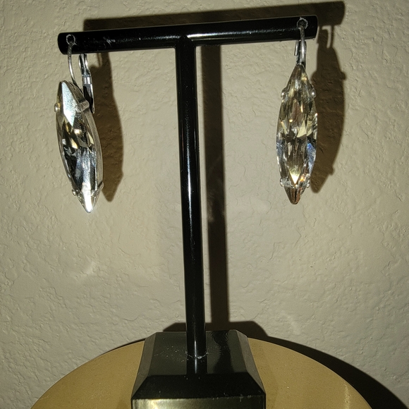Swarovski Silver Plated Crystal SKINNY Navette  Earrings - Picture 6 of 16